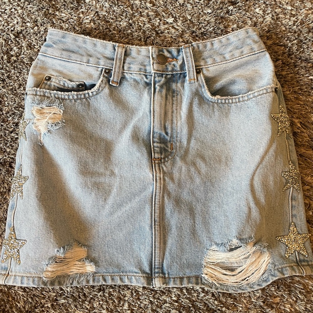 CARMAR star rhinestone denim skirt Size 25